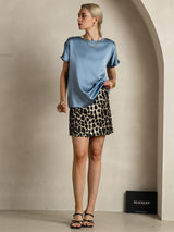 [Bleu Grisâtre] SilkSilky-FR Short Sleeve Boat Neck Femme T-Shirt 007