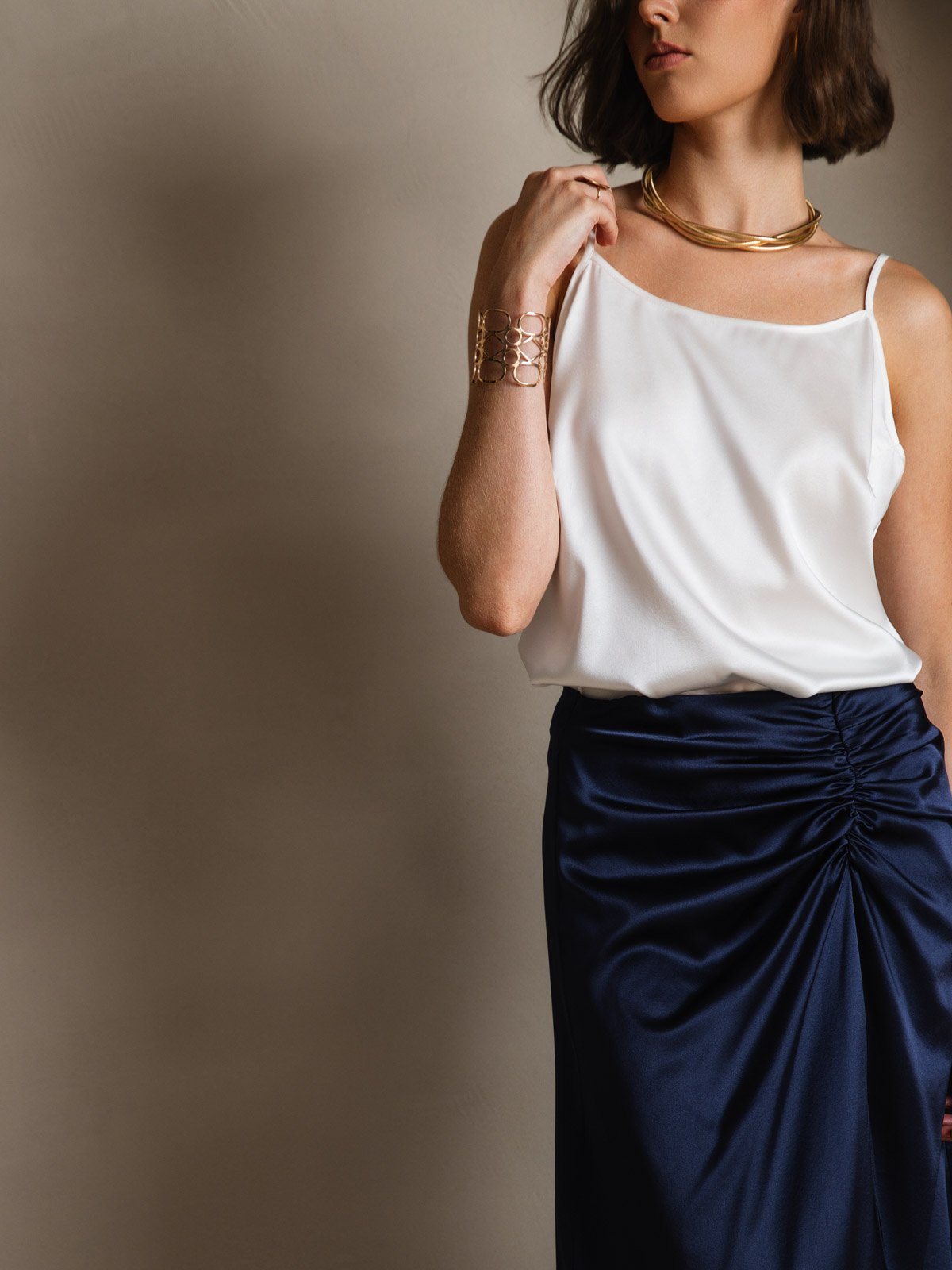 [Blanc] SilkSilky-FR 19Momme Fines Brides Encolure Dégagée Top À Fines Brides 008