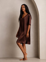 [Brun] SilkSilky-FR Half Sleeve V Neck Chemises de nuit 007