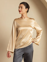 [Champagne] SilkSilky-FR Long Sleeve Boat Neck Blouse 009