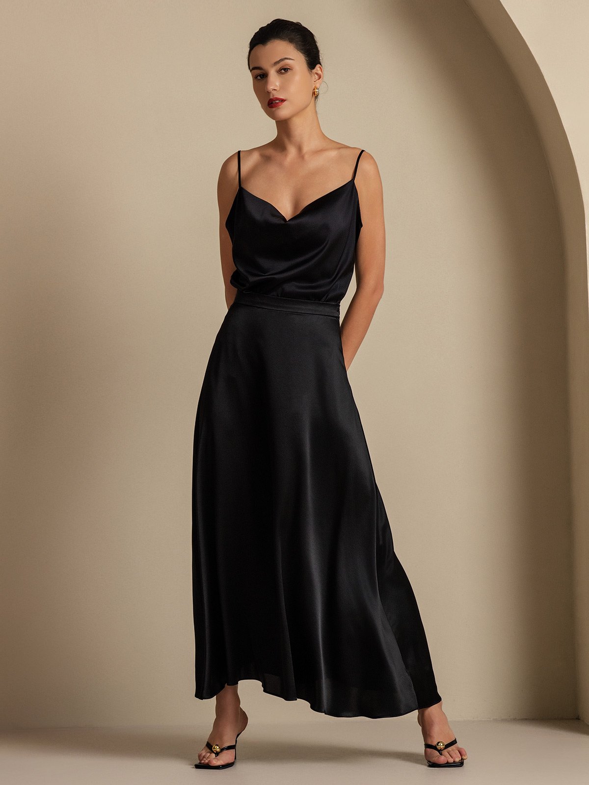 [Noir] SilkSilky-FR 19Momme Soie Skirt 006,