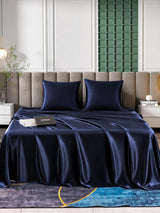 [Bleu Foncé] SilkSilky-FR Parure de Lit Soie 001