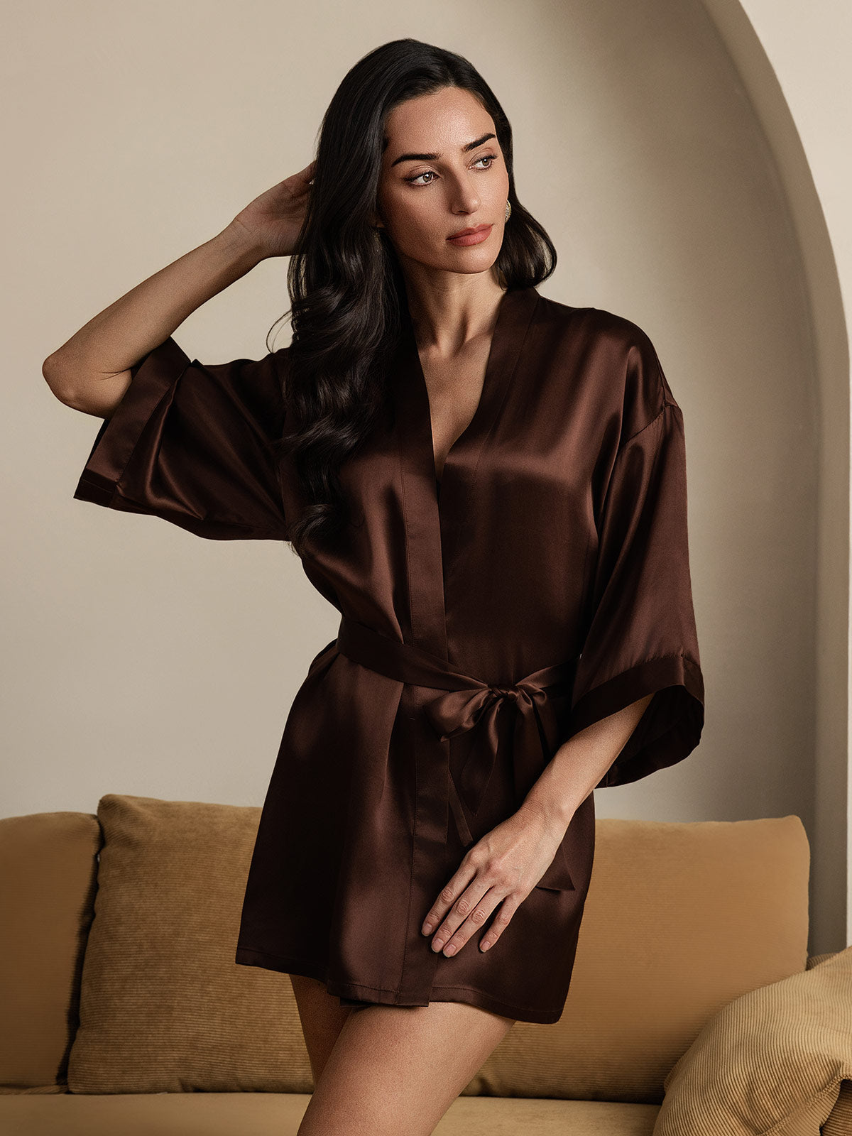 [Café] SilkSilky-FR Pure Soie Womens Robe 006