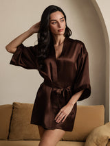 [Café] SilkSilky-FR 3/4 Sleeve Femme Peignoir 006