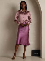 [Mauve Pâle] SilkSilky-FR Long Sleeve Lapel Collar Femme Chemise 008