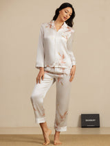 [Blanc] SilkSilky-FR 19Momme Manches longues Col Cranté Femme Pyjamas 006