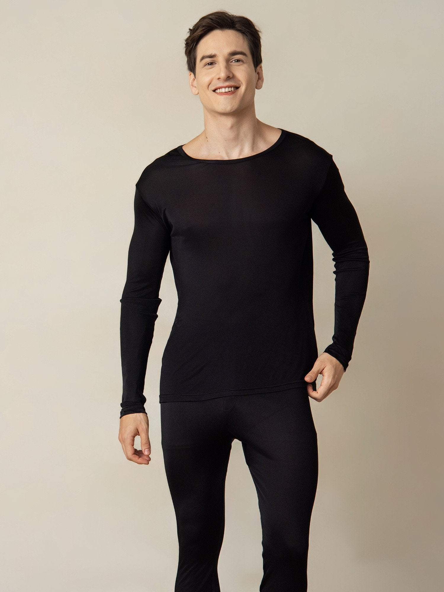 [Noir] SilkSilky-FR Soie Mens Pajamas 004