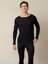 [Noir] SilkSilky-FR Long Sleeve Round Neck Sous Vêtements Longs Homme 004