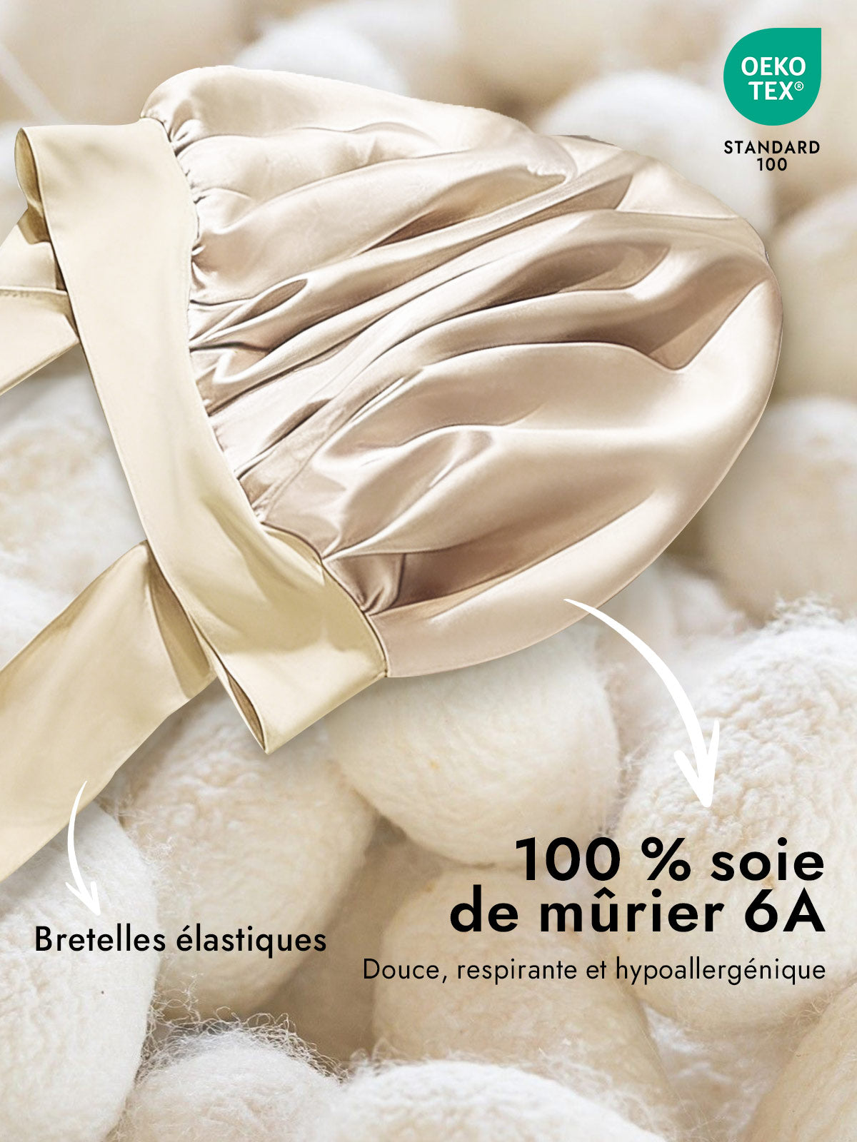 [Beige] SilkSilky-FR Soie Sleep Cap 002