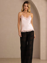 [Rose] SilkSilky-FR Spaghetti Strap V Neck Top À Fines Brides 007
