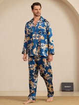[Dragon Navy] SilkSilky-FR Long Sleeve Lapel Collar Homme Pyjamas 004