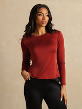 [Brique Cuite] SilkSilky-FR Long Sleeve Crew Neck Femme T-Shirt 001