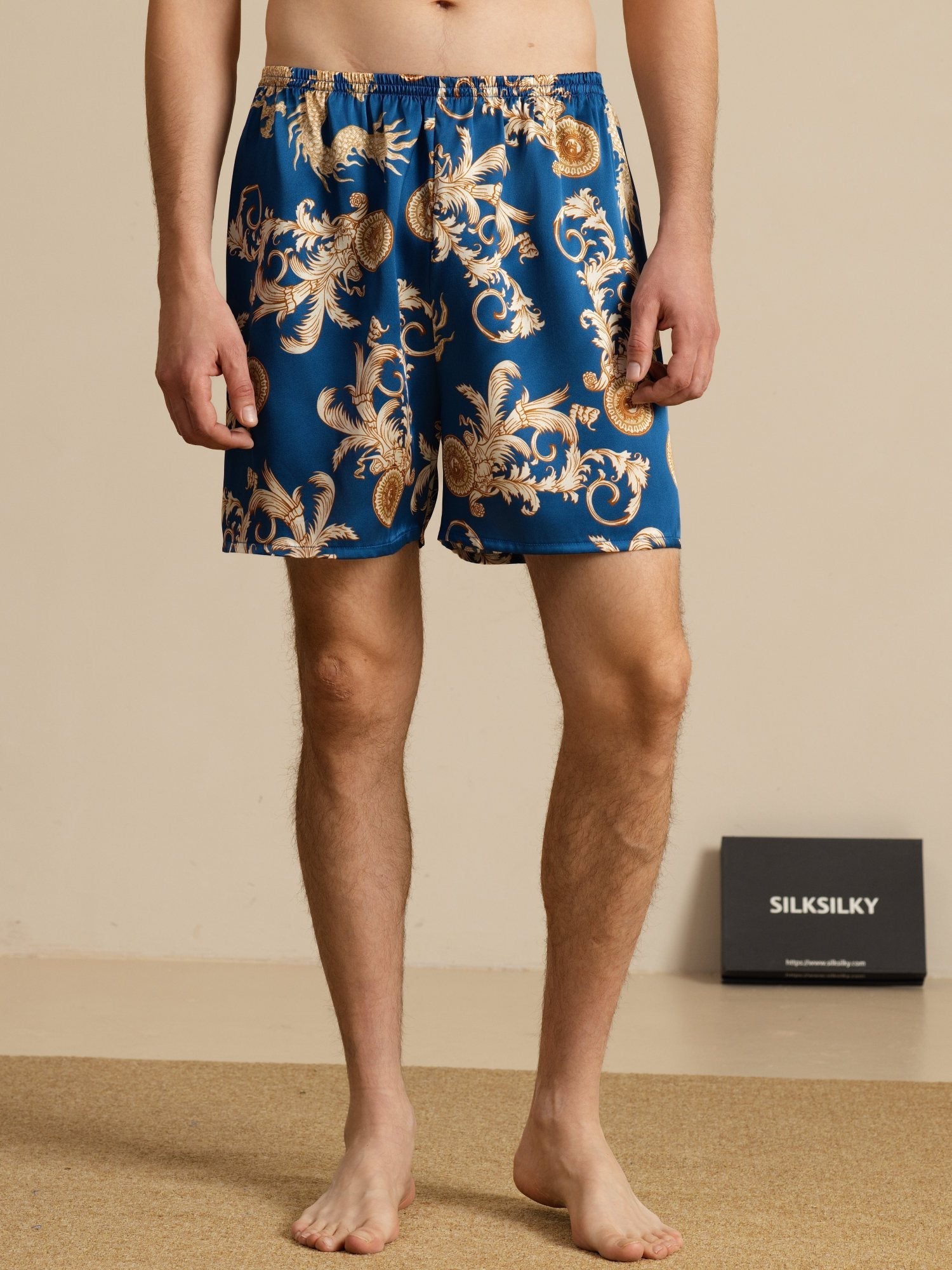 [Dragon Navy] SilkSilky-FR Mens Sleep Bottoms 001