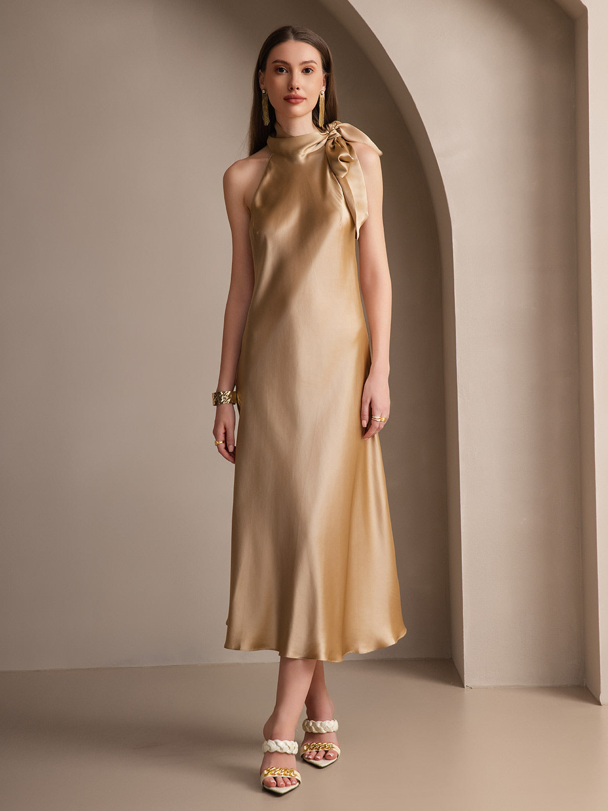 [Champagne] SilkSilky-FR 19Momme Soie Dress 005