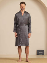 [Ginkgo Noir] SilkSilky-FR Long Sleeve V Neck Homme Peignoir 007