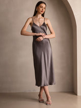 [Kaki Foncé] SilkSilky-FR Sleeveless V Neck Robes 006