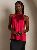[Rouge Vineux] SilkSilky-FR Sleeveless Halter Femme T-Shirt 006