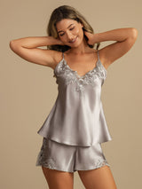[Gris Clair] SilkSilky-FR Sleeveless V Neck Ensemble Camisole 006