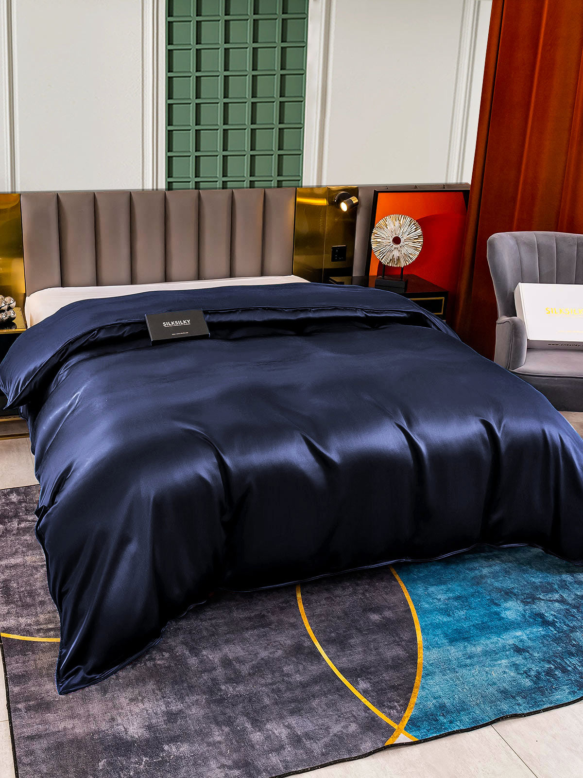 [Bleu Foncé] SilkSilky-FR 25Momme Pure Soie Duvet Cover 003