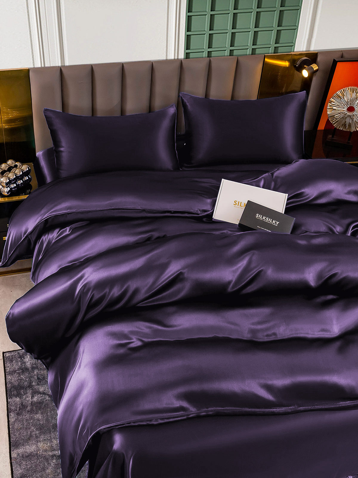 [Violet Foncé] SilkSilky-FR 22Momme Pure Soie Bedding Set 004,