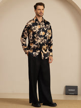 [Dragon Noir] SilkSilky-FR Long Sleeve Lapel Collar Homme Chemise 008