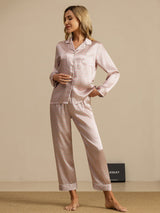 [Rose Cœur Geo] SilkSilky-FR Short Sleeve Lapel Collar Femme Pyjamas 006
