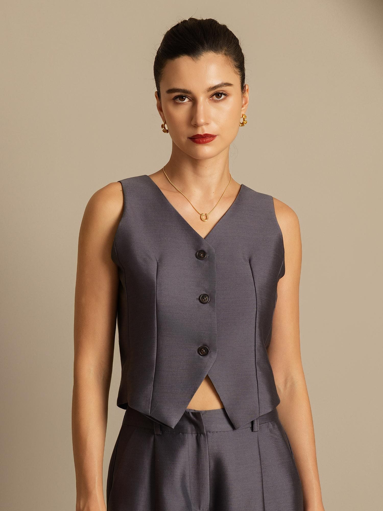 [Gris] SilkSilky-FR 32Momme Soie Womens Vest 003,