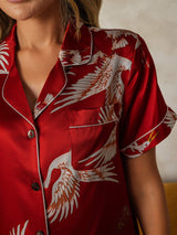 [Rouge Foncé] SilkSilky-FR Short Sleeve Lapel Collar Femme Pyjamas 004