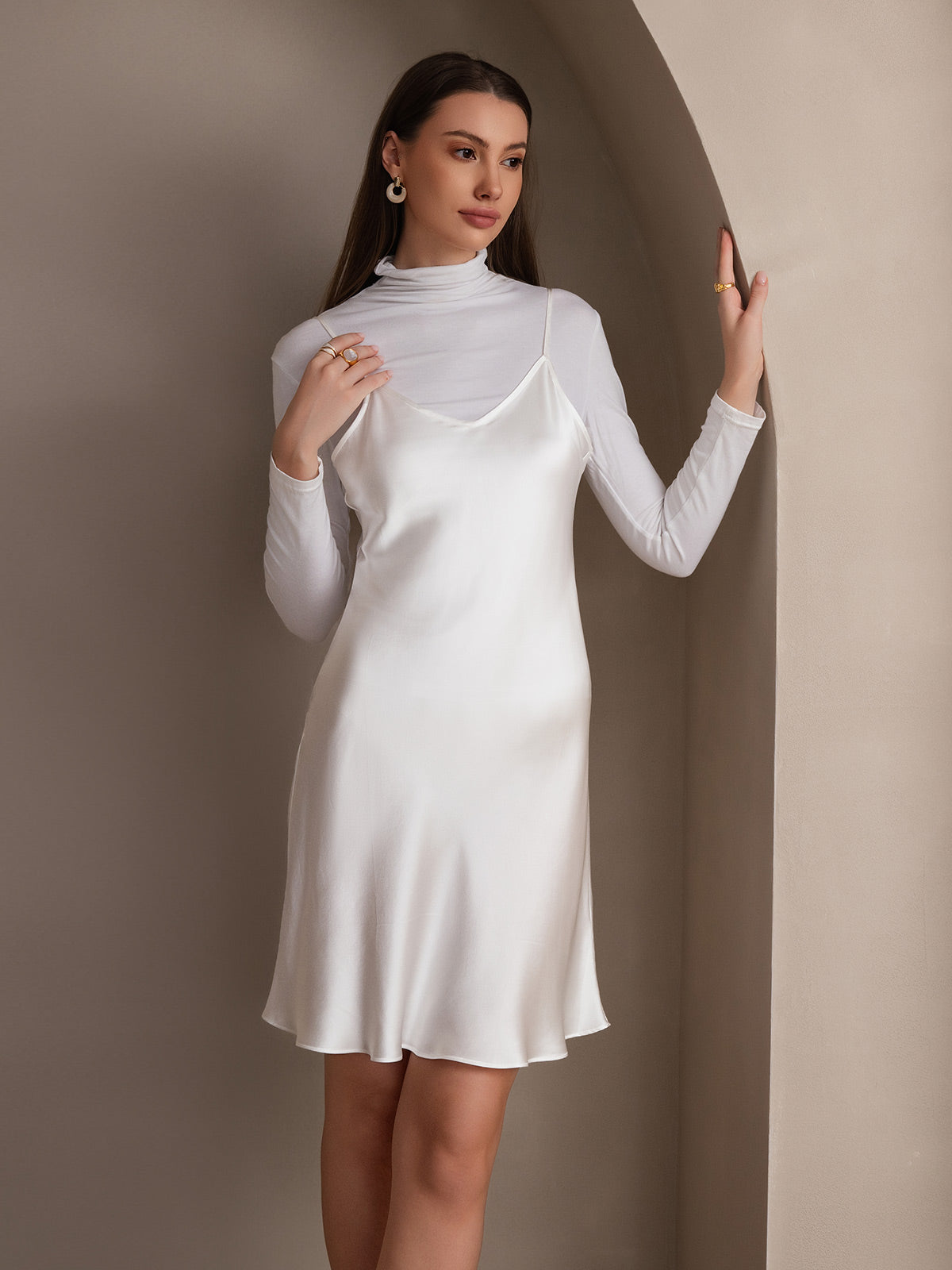[Blanc] SilkSilky-FR Pure Soie Dress 004