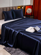 [Bleu Foncé] SilkSilky-FR Parure de Lit Soie 002