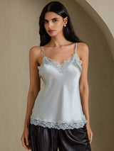 [Bleu Grisâtre] SilkSilky-FR Spaghetti Strap V Neck Top À Fines Brides 001