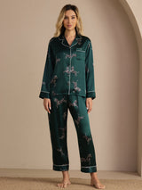 [Zèbre Émeraude] SilkSilky-FR Long Sleeve Lapel Collar Femme Pyjamas 001