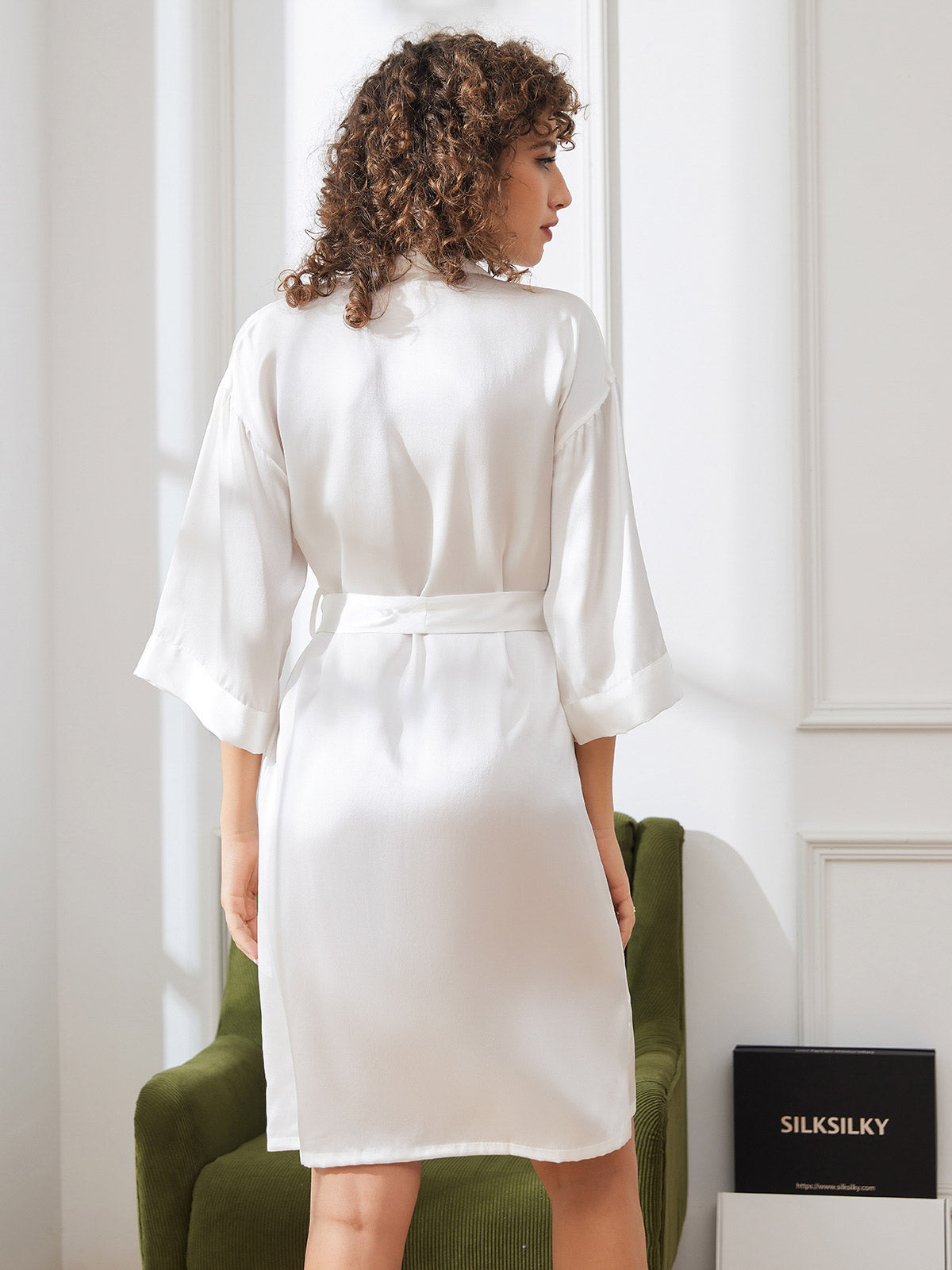 [Blanc] SilkSilky-FR Pure Soie Womens Robe 002