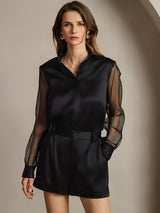 [Noir] SilkSilky-FR Long Sleeve Lapel Collar Femme Chemise 005