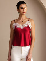 [Rouge Vineux] SilkSilky-FR Spaghetti Strap V Neck Top À Fines Brides 003