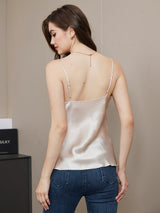 [Beige] SilkSilky-FR Spaghetti Strap V Neck Top À Fines Brides 002