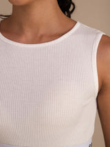 [Blanc] SilkSilky-FR Sleeveless Crew Neck Top À Fines Brides 005