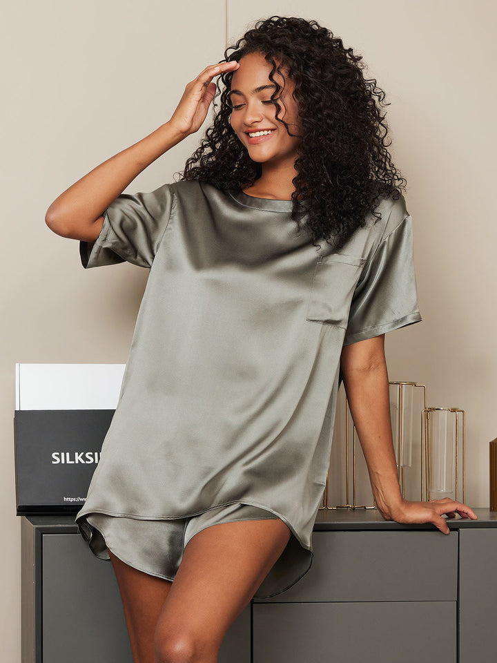 Pyjama soie manches courtes t-shirt oversize short