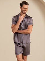[Gris Pourpre] SilkSilky-FR Manches courtes Col Cranté Homme Pyjamas 005