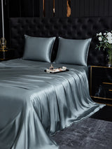 [Bleu Grisâtre] SilkSilky-FR Parure de Lit Soie 002