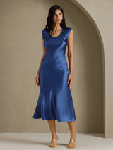 [Bleu Canard Véritable] SilkSilky-FR Cap Sleeve Robes 006