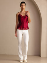 [Rouge Vineux] SilkSilky-FR Spaghetti Strap V Neck Top À Fines Brides 006
