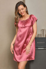 [Mauve Pâle] SilkSilky-FR Cap Sleeve Square Neck Chemises de nuit 005