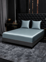 [Bleu Grisâtre] SilkSilky-FR Parure de Lit Soie 002