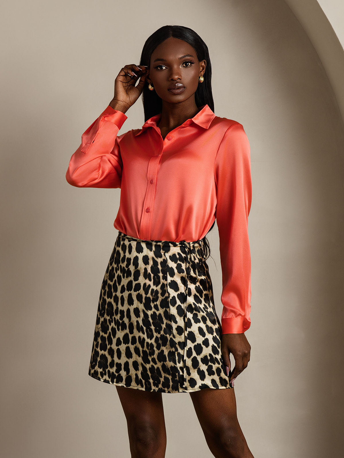 [Leopard] SilkSilky-FR Pure Soie Skirt 008,