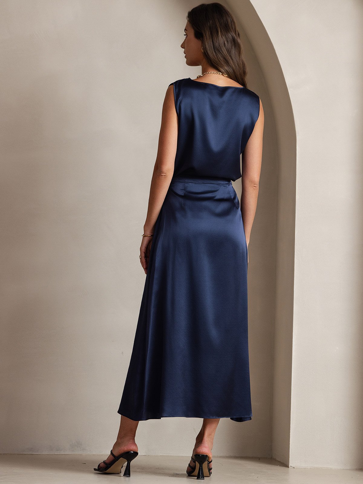 [Bleu Foncé] SilkSilky-FR 19Momme Soie Skirt 004