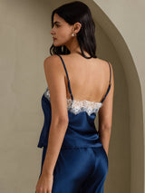 [Bleu Foncé] SilkSilky-FR Spaghetti Strap V Neck Top À Fines Brides 002