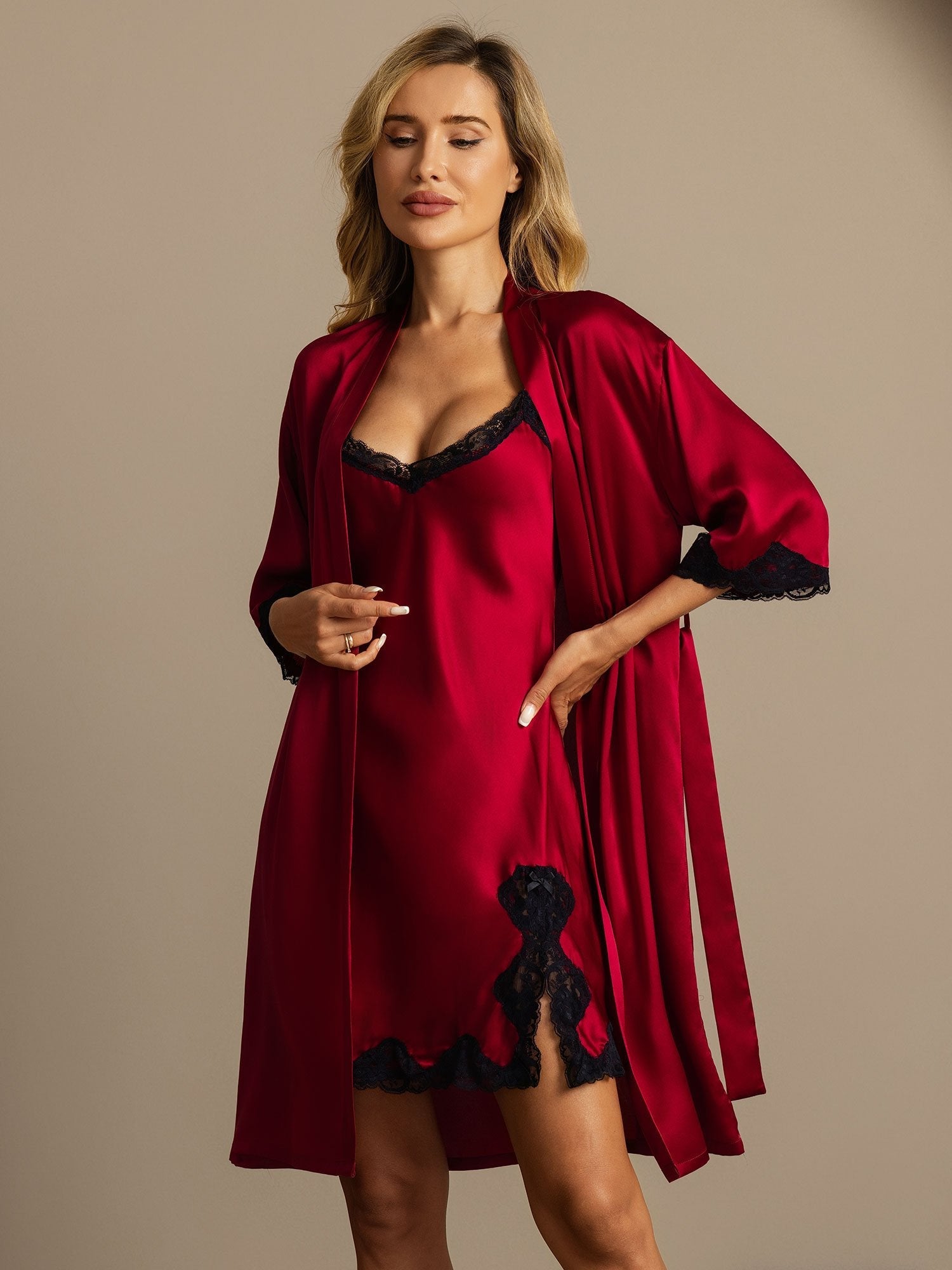 [RougeVineux] SilkSilky-FR Soie Nightgown&Robe Set 003