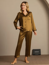 [Brun] SilkSilky-FR Long Sleeve Lapel Collar Femme Pyjamas 004