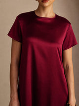 [Rouge Foncé] SilkSilky-FR Short Sleeve Crew Neck Robes 004